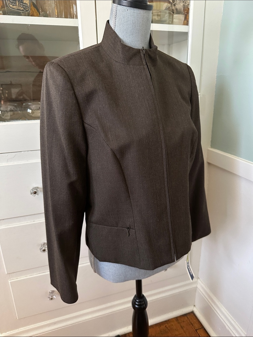Pendleton 3pc Virgin Wool Women's Dark Brown Tailored Zip Jacket pant Skirt Set